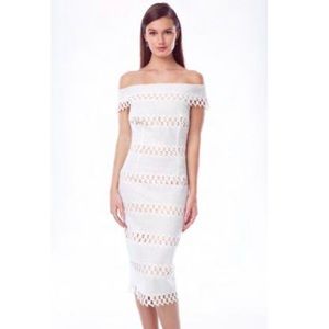 Alberto Makali Cream Off The Shoulder Sheer Lace Dress Size 6